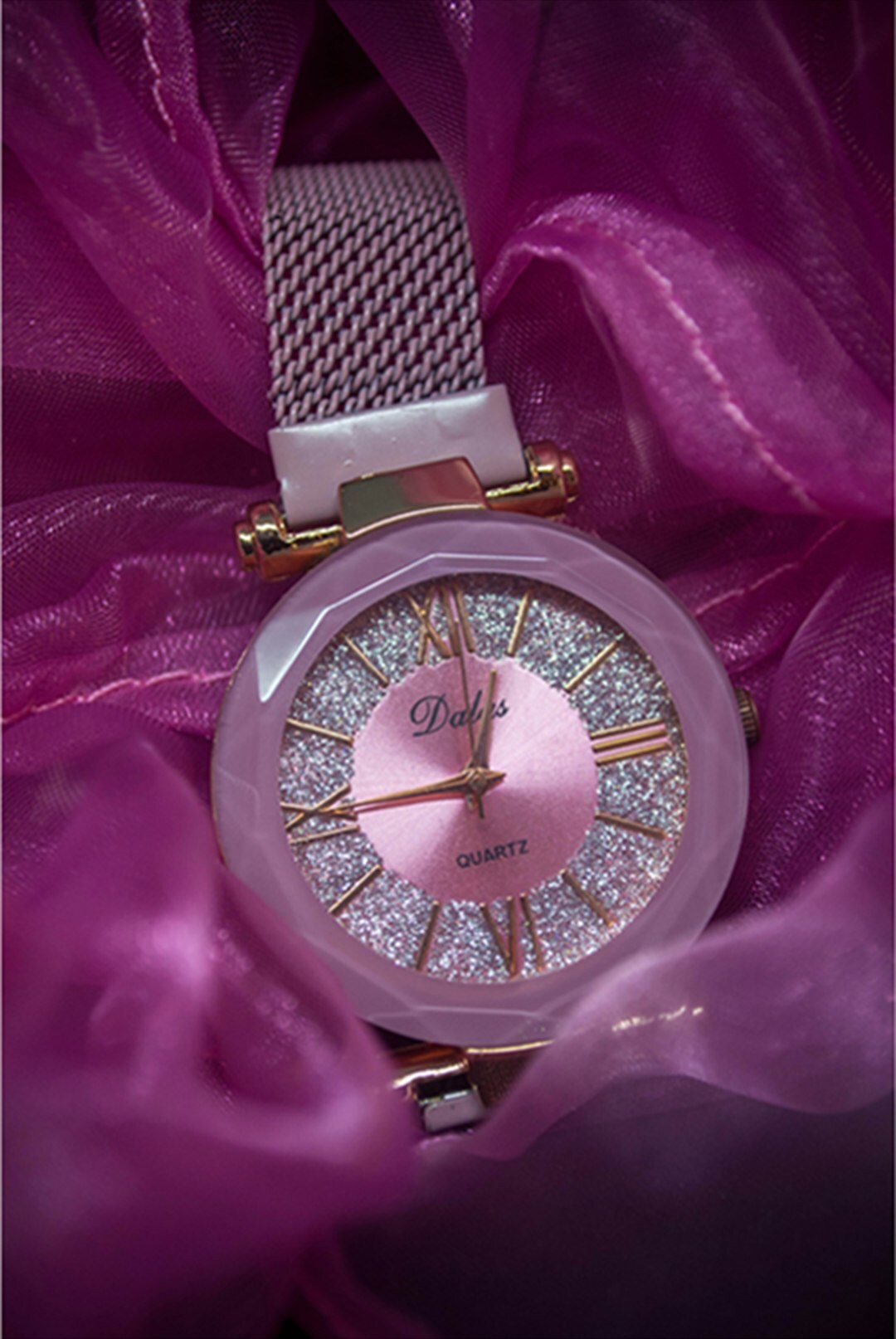 Elegant women's jewelry watch with diamonds close-up
